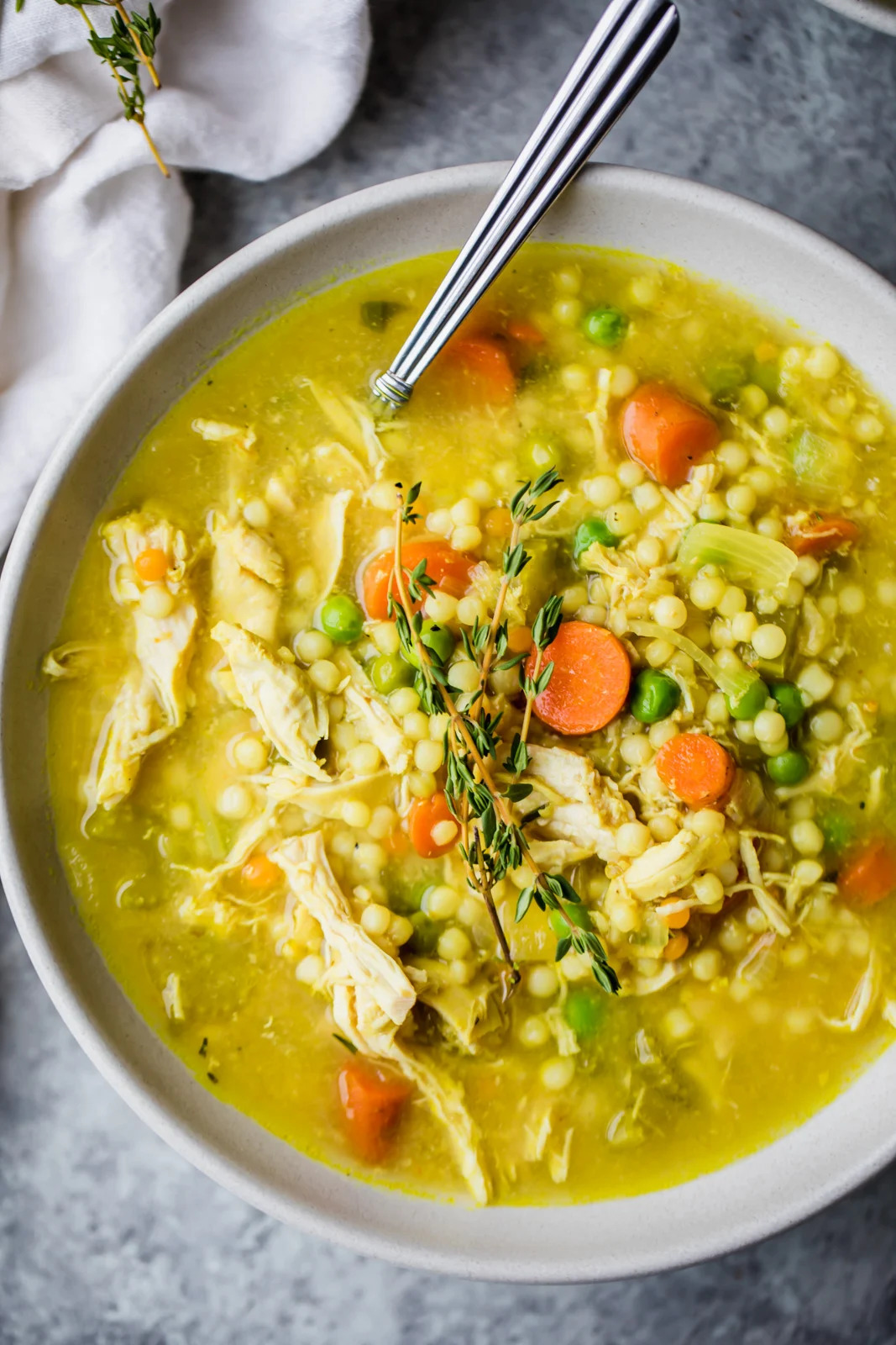 bowl of the best chicken soup with couscous